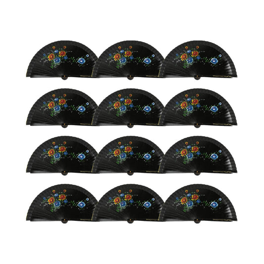 Home Universal® Pack12 Abanicos Madera Pintado por 1 Cara, Abanicos Artesanales Pintados a Mano, Abanicos Españoles (UNA_CARA_PACK12_ Negro)