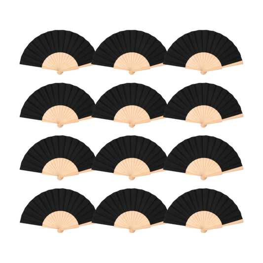 Home Universal ® Pack 12 Unidades Abanicos Madera con Tela Lisa 23cm, Detalles para los Invitados, Regalos de Boda, Fiestas, Comuniones y Otros Eventos (Negro)