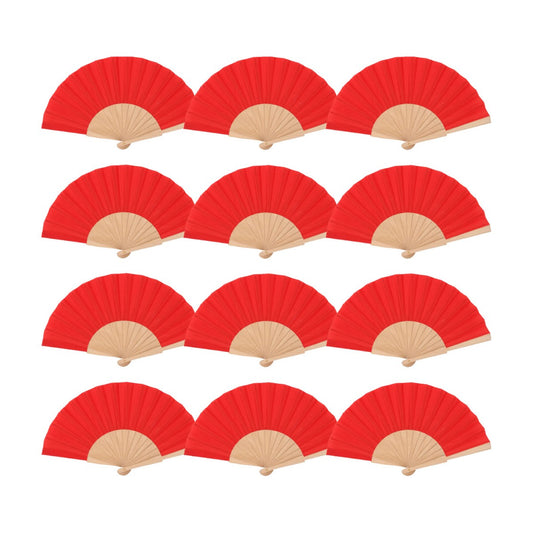 Home Universal ® Pack 12 Unidades Abanicos Madera con Tela Lisa 23cm, Detalles para los Invitados, Regalos de Boda, Fiestas, Comuniones y Otros Eventos (Rojo)