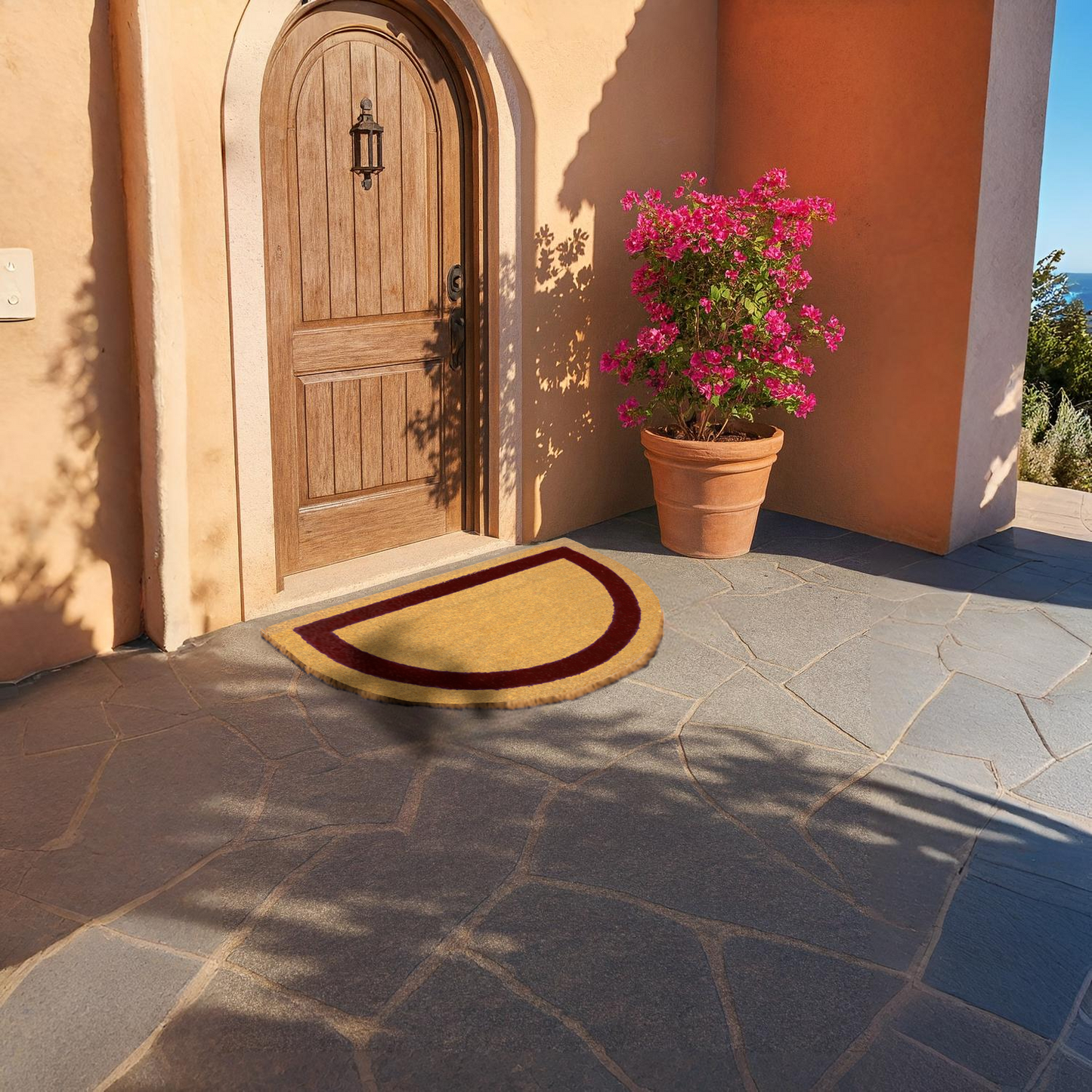 Home Universal ® Felpudos 60x40CM Fibra de Coco | Base Antideslizante de Caucho | Apto para el Exterior (Medio circulo) Rojo