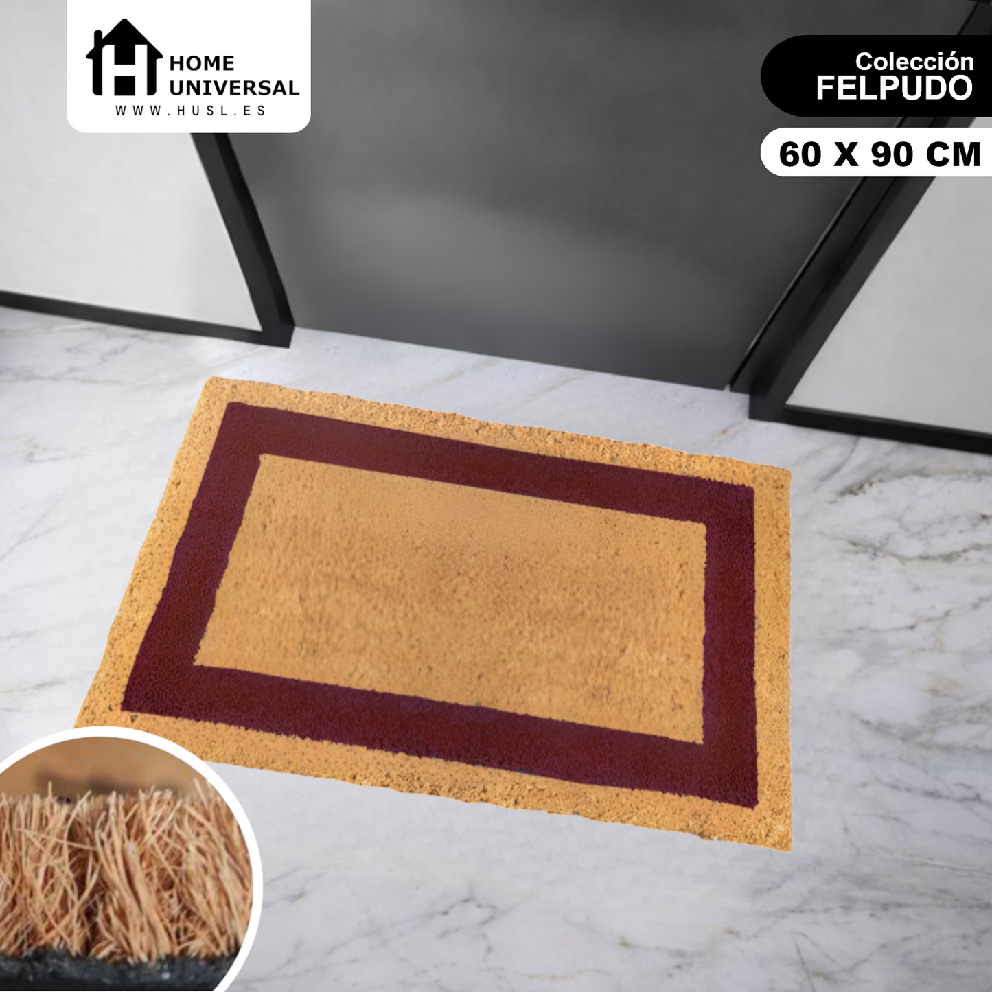 Home Universal ® Felpudos Fibra de Coco | Base Antideslizante de Caucho | Apto para el Exterior (Rectangular) Rojo