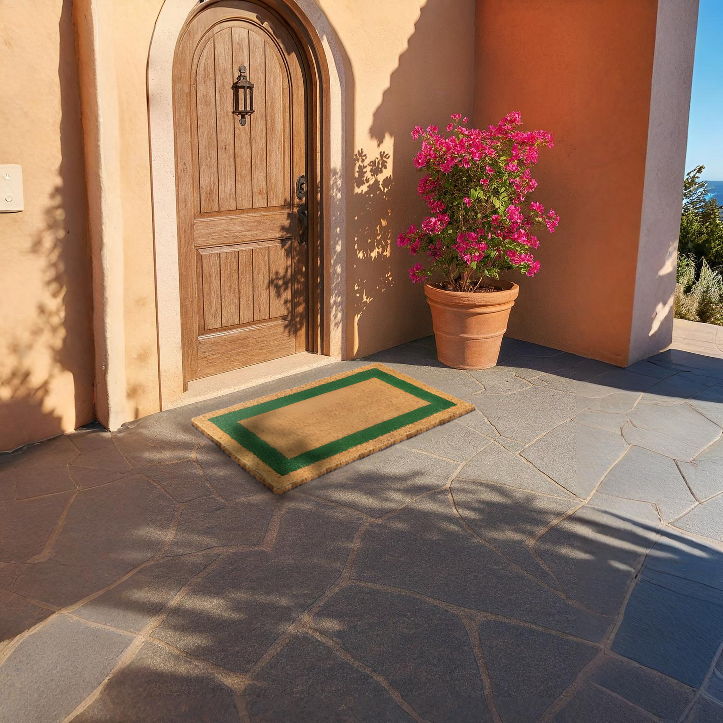 Home Universal ® Felpudos Fibra de Coco | Base Antideslizante de Caucho | Apto para el Exterior (Rectangular) Verde