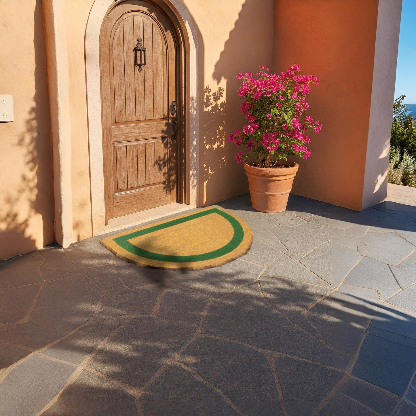 Home Universal ® Felpudos 60x40CM Fibra de Coco | Base Antideslizante de Caucho | Apto para el Exterior (Medio circulo) Verde