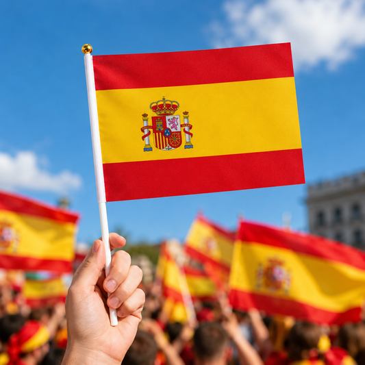 Home Universal ® Bandera de España, Tela Resistente al viento y la lluvia, Bandera de Mano de España, con Costuras Reforzadas, Perfecta para Coches, Escritorios y Fiestas (Banderas Pequeñas, 12 piezas)