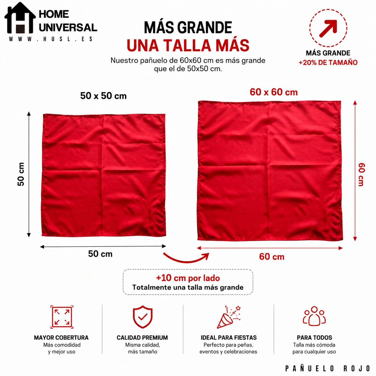 HOME UNIVERSAL® Lote 12 Pañuelos Rojos | Pañuelos Rojos San Fermín | Fiestas del Toro | Lote Grande 12 Unidades (60*60cm)