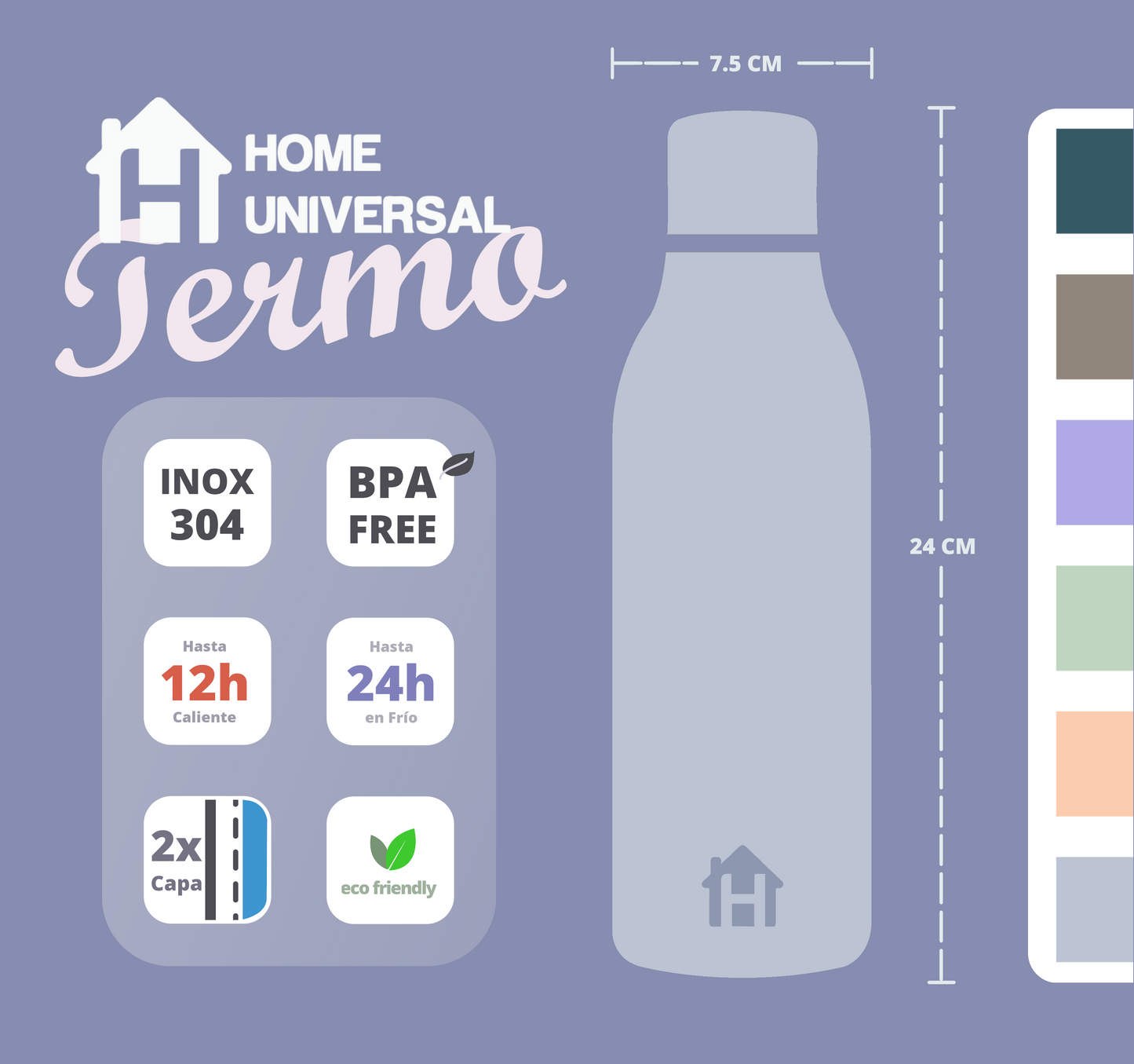HOME UNIVERSAL | BOTELLA TERMO 550ML | TACTO SEDA (AZUL PALO)