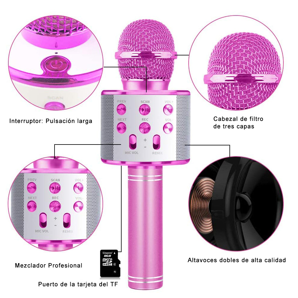 Micrófono con altavoz inalámbrico Bluetooth WS-858 de mano para Karaoke reproductor USB KTV