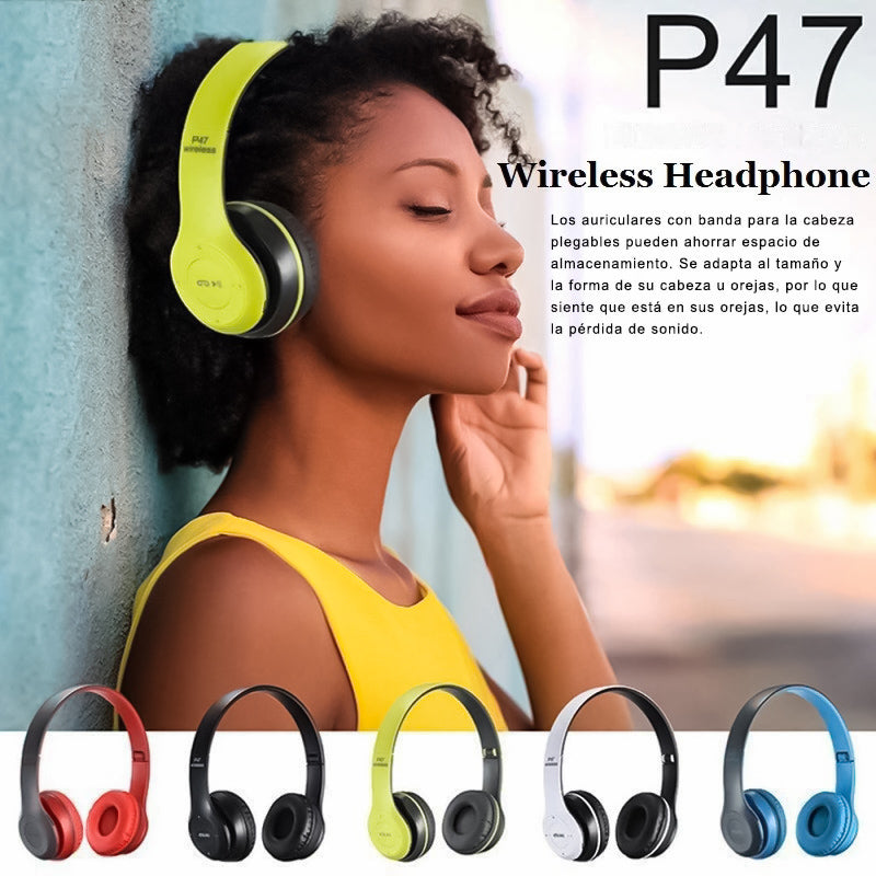 Auriculares Bluetooth P47 Inalámbricos, Auricular Estéreo Inalámbricos Plegables Micrófono Incorporado con SD/TF/FM/ MP3 Audio cable