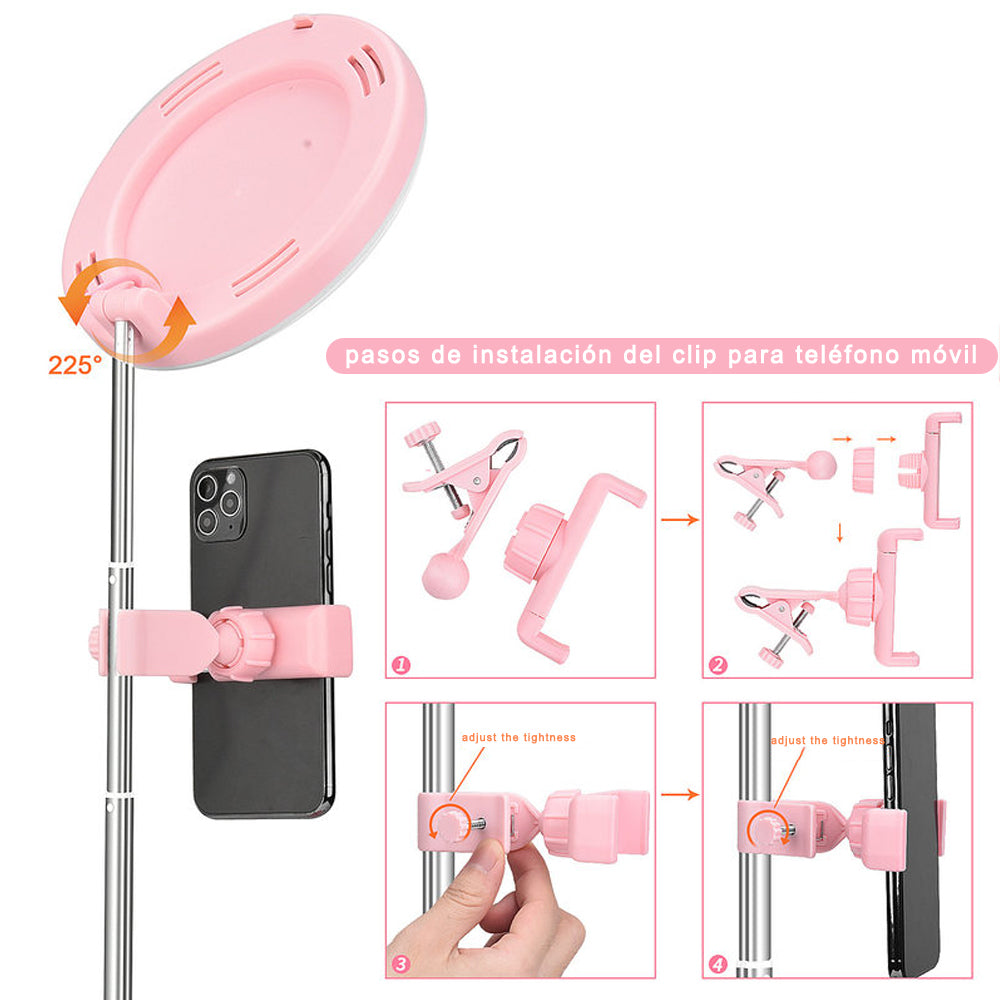Anillo de Luz Retráctil 16CM con espejo de Maquillaje y Soporte para Movil, para Youtube TikTok/Transmisión en Vivo/Maquillaje