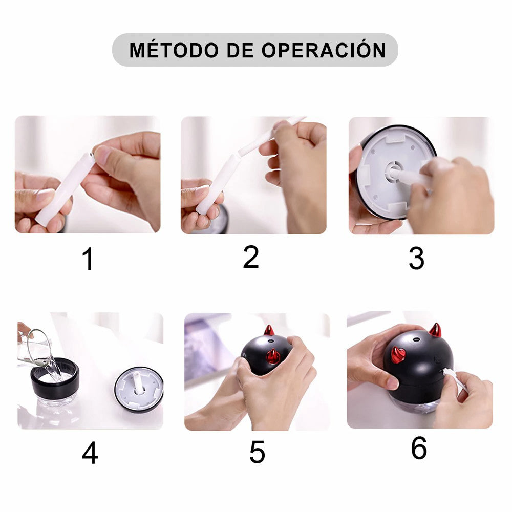 Humidificador con luz LED ultrasónico del ángel/demonio, Humidificador aromaterapia para casa de 200ML, purificador de aire