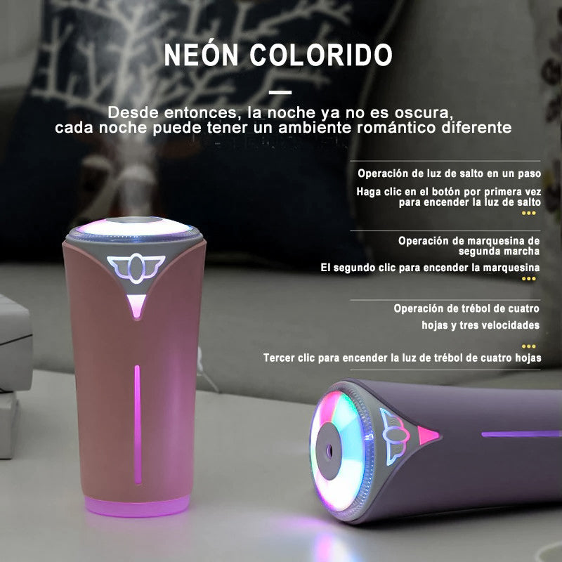 Humidificador Ultrasónico 280ml con Iluminación de Luz LED de 7 Colores, Humidificador de Aire Portátil de USB para Coche, Casa, Bebés