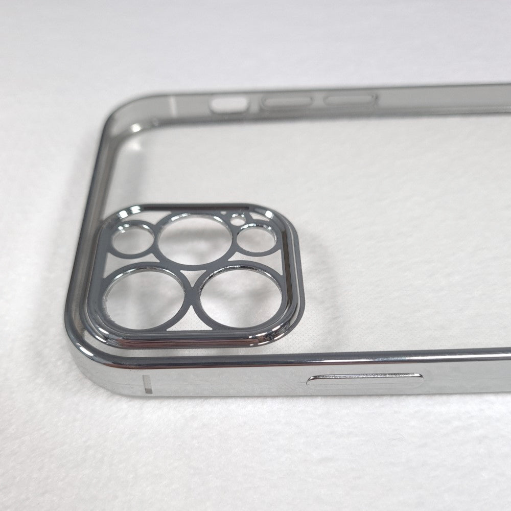 Funda semi-rígida de Plástico para iPhone, Funda transparente Dura con Borde de Color Brillo, Carcasa de Móvil para iPhone 12 Pro