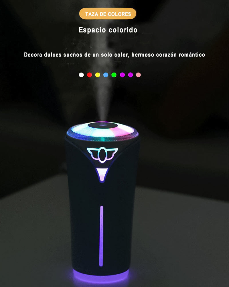 Humidificador Ultrasónico 280ml con Iluminación de Luz LED de 7 Colores, Humidificador de Aire Portátil de USB para Coche, Casa, Bebés