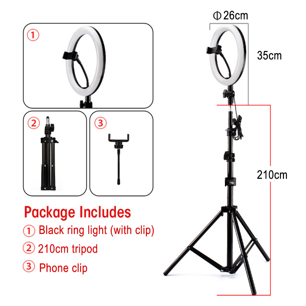 Aro de luz led con tripode 26 cm foto video