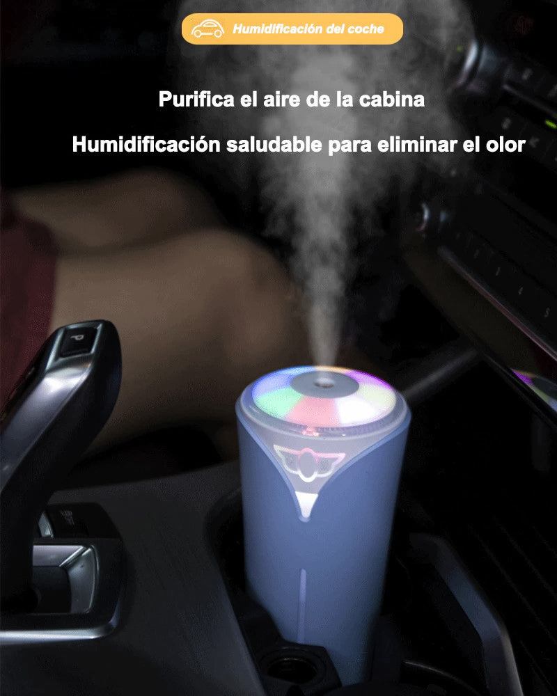 Humidificador Ultrasónico 280ml con Iluminación de Luz LED de 7 Colores, Humidificador de Aire Portátil de USB para Coche, Casa, Bebés
