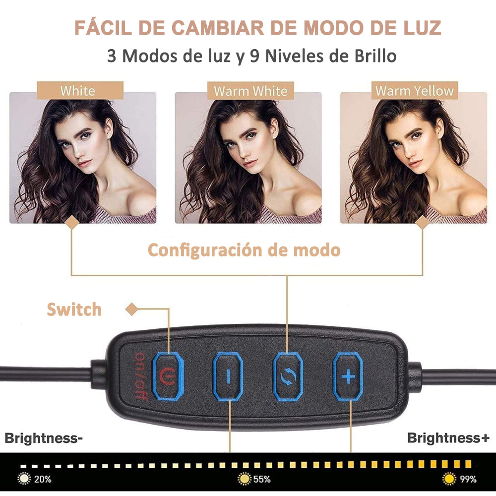 Anillo de Luz LED 16CM fotografia de Escritorio con soporte for teléfono y el pie for micrófono Mesa para Youtube Vlog Selfie