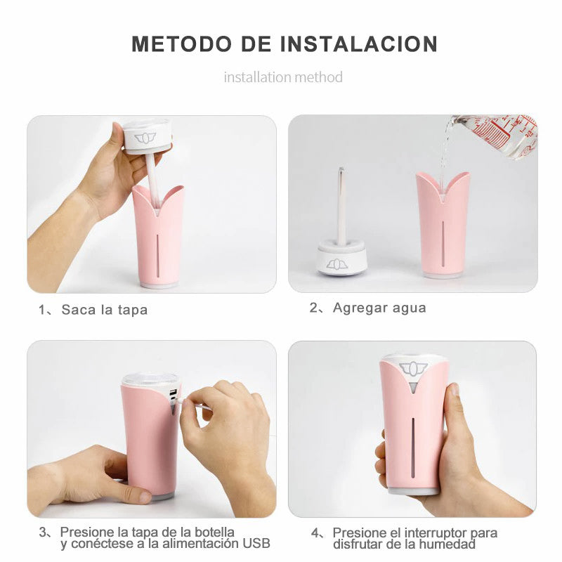 Humidificador Ultrasónico 280ml con Iluminación de Luz LED de 7 Colores, Humidificador de Aire Portátil de USB para Coche, Casa, Bebés