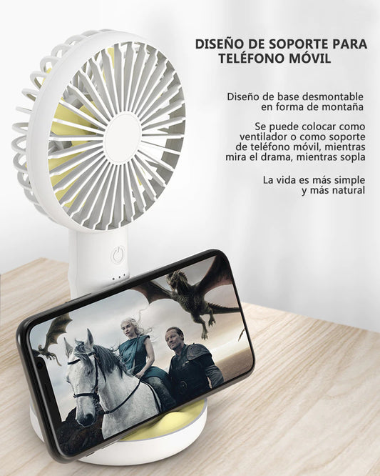 Ventilador Portátil USB con Base, Mini Ventilador Recargable Bambú Diseño con 3 Velocidades Ajustables
