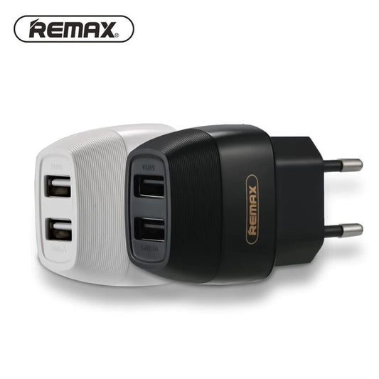 REMAX RP-U29 Cargador de Móvil con 2 Puertos de USB, Compatible con Apple o Android, 2.1A(MAX), Negro / Blanco