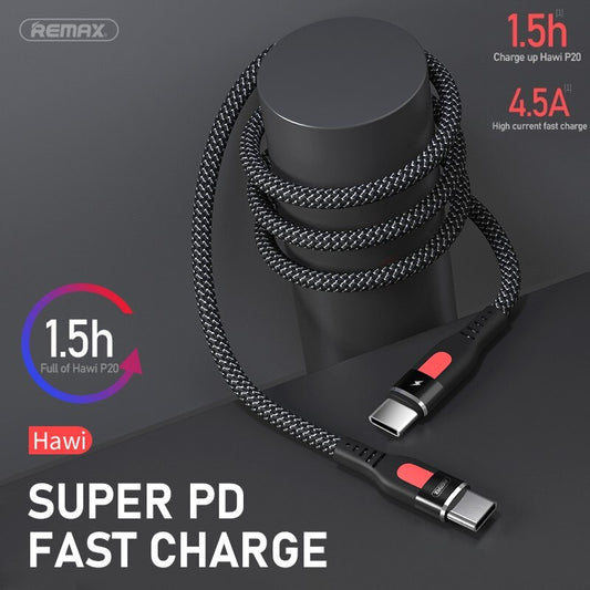 REMAX RC-151cc Cable Carga Ultra Rápida 4.5A de Tipo-C a Tipo-C, Cable para Cargar Teléfono Móvil o Pasar Datos,100cm