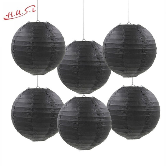 Farol Japonés, Farolillos de papel,20cm,25cm,30cm,40cm De Papel, Pantalla Papel Redondo, Para Bodas, Cumpleaños, Decoraciones Para Jardín, Salón, Patio, Color Liso-Negro