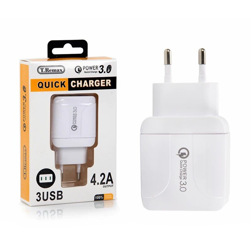 Cargador Móvil Rápido 3.0, 2.1A 5V Universal 3 USB Puertos Corriente Enchufe Móvil para iPhone Samsung Android
