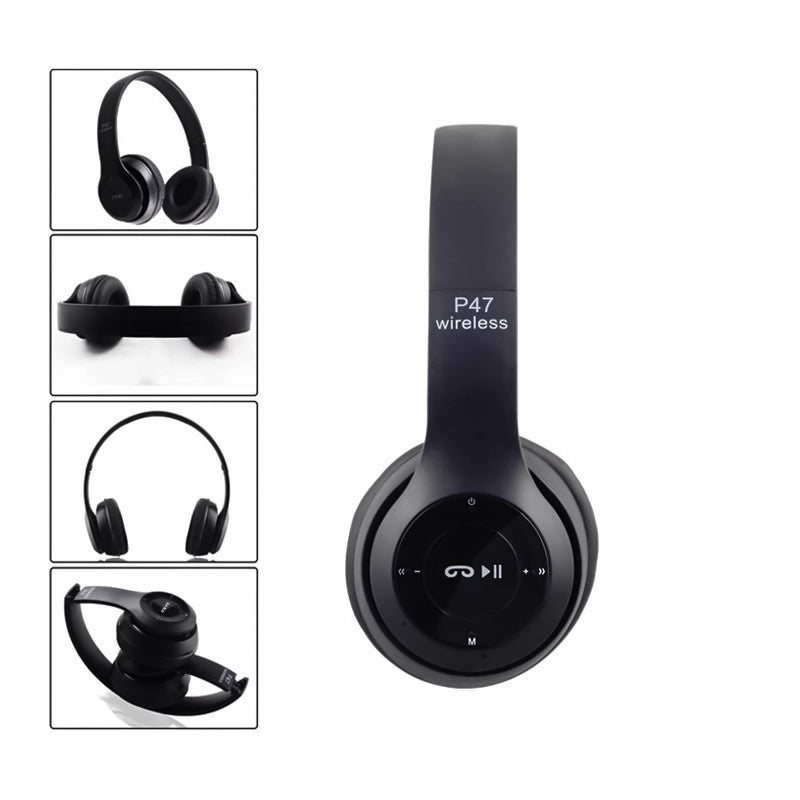 Auriculares Bluetooth P47 Inalámbricos, Auricular Estéreo Inalámbricos Plegables Micrófono Incorporado con SD/TF/FM/ MP3 Audio cable