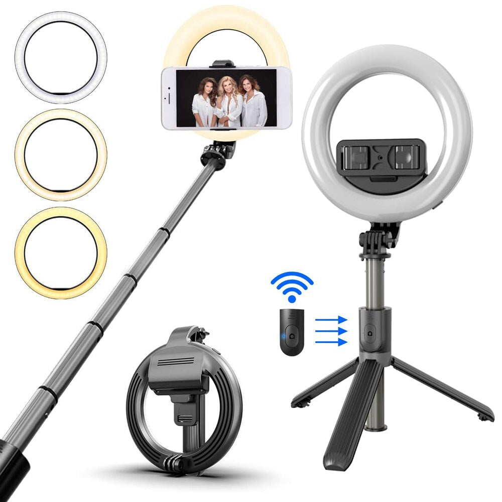 Anillo de Luz Palo Selfie L07, Anillo de Luz LED con Trípode Control Remoto Inalámbrico, Aro de Luz para Selfie, vídeo de Youtube