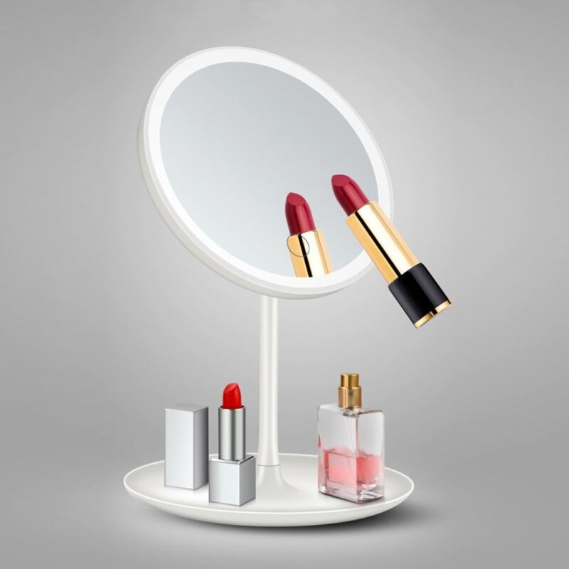 Espejo De Maquillaje Con Luz LED, Espejo Redondo, Con Sensor Táctil, Potencia Ajustable, Recargable Con Cargador
