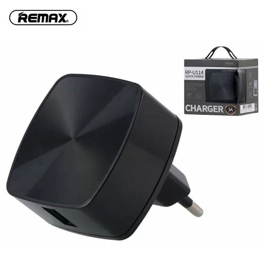 REMAX RP-U114 Cargador Móvil Carga Rápida de 3A con 1 Puertos de USB, Compatible con Apple o Android, Negro / Blanco