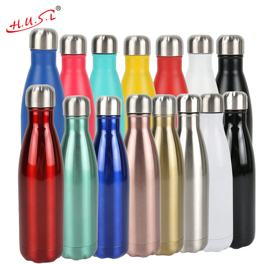 HUSL Botella de Agua Acero Inoxidable, 500ML Botella Térmica, Botella Agua Deporte Sin BPA, Cantimplora de Agua Reutilizable, Termo Agua 12 horas caliente, 24 frio, para Viaje, Deporte, Eco-friendly