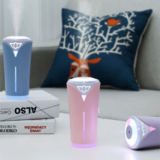 Humidificador Ultrasónico 280ml con Iluminación de Luz LED de 7 Colores, Humidificador de Aire Portátil de USB para Coche, Casa, Bebés