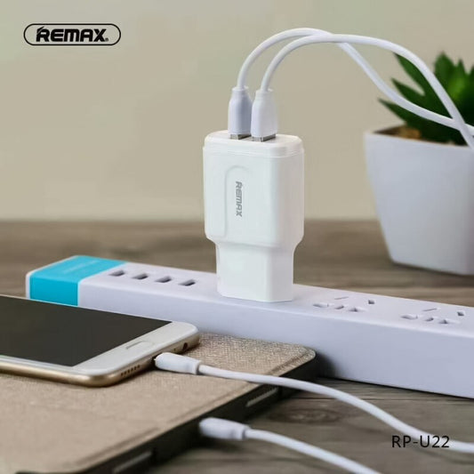 REMAX RP-U22 Cargador de Móvil con 2 Puertos de USB, con Un Cable de Micro USB de 100cm Incluido, 2.4A(MAX)