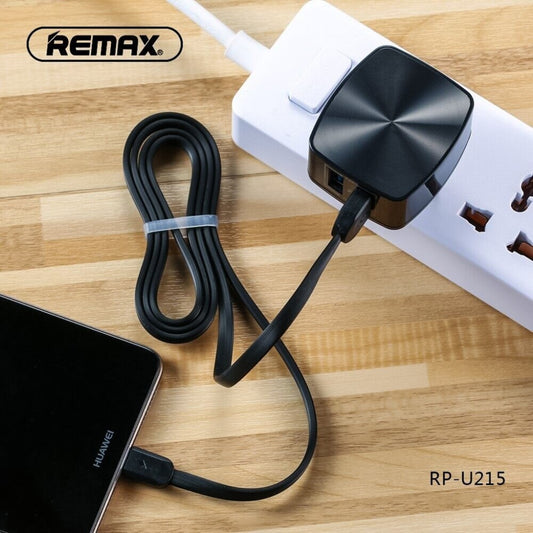 REMAX RP-U215 Cargador de Móvil con 2 Puertos de USB, con Un Cable Incluido de 100cm para iPhone / Tipo-C / Micro USB, 2.4A, Negro / Blanco