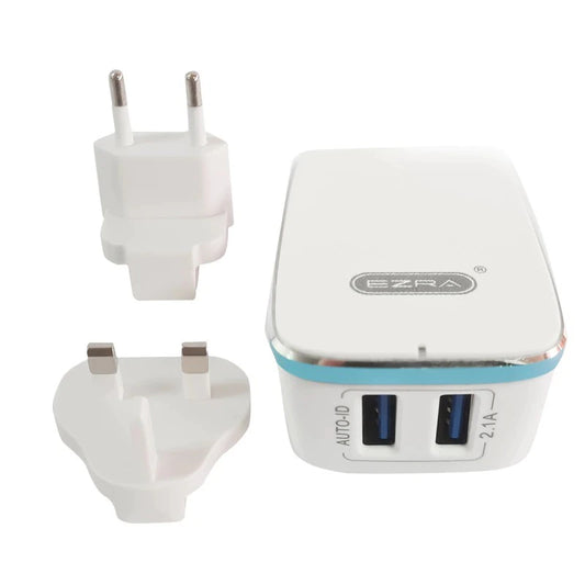 HC I8 Adaptador de Enchufe a 2 USB Universal 3 en 1 para El viaje, Convertidor Universal de US/EU/UK/AU, Cargador USB de 2.1A
