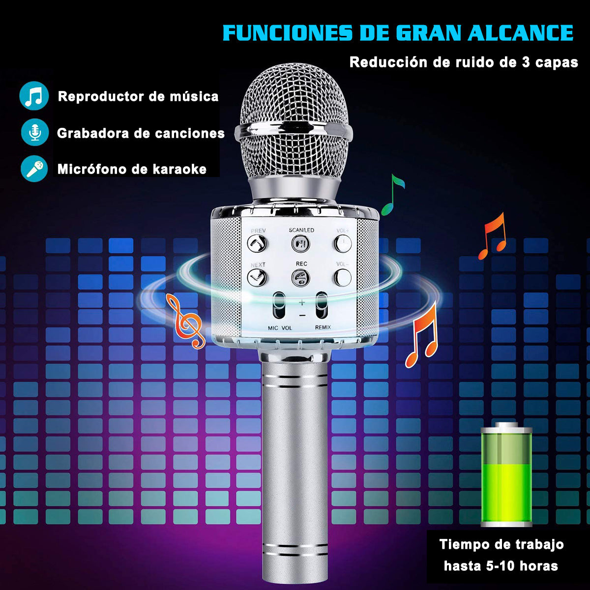 Micrófono con altavoz inalámbrico Bluetooth WS-858 de mano para Karaoke reproductor USB KTV