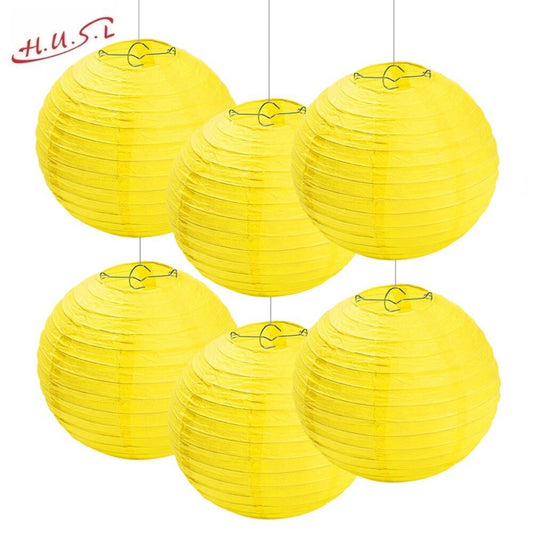 Farol Japonés, Farolillos de papel,20cm,25cm,30cm,40cm De Papel, Pantalla Papel Redondo, Para Bodas, Cumpleaños, Decoraciones Para Jardín, Salón, Patio, Color Liso-Amarillo