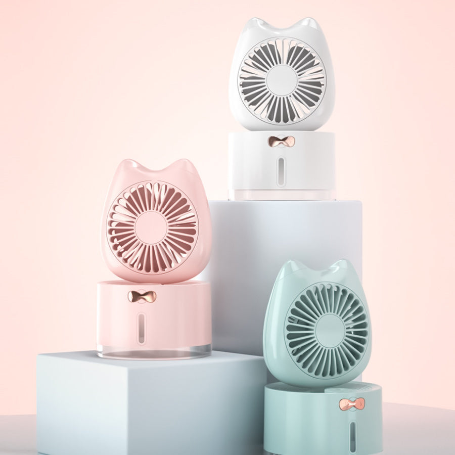 Humidificador Recargable con Ventilador, 2000mAh, con Tanque de Agua de 350 ml, 3 velocidades de viento, 7 Colores de Luz LED