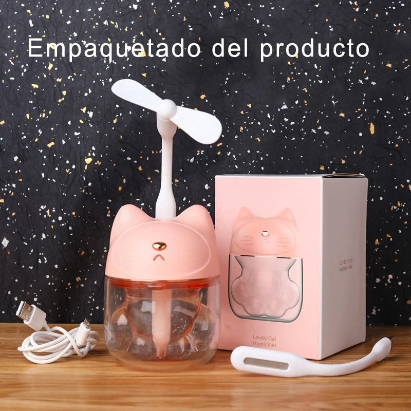 Humidificador con luz LED de 150ml, Difusor aromaterapia para casa 3 en 1, incluido mini ventilador y mini lámpara, para hogar/oficina