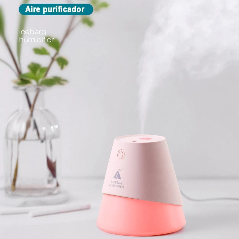 Mini Humidificador Iceberg de 230ml, con luz LED nocturna, humidificador ultrasónico creativo de niebla fría tres en uno