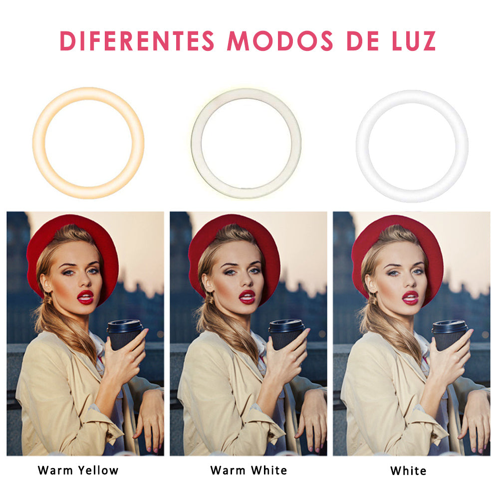 Anillo de Luz LED 6"/16CM fotografia de Escritorio y Soporte para Teléfono,  3 Modos de Luz,soporte para Selfie, Maquillaje, Youtube