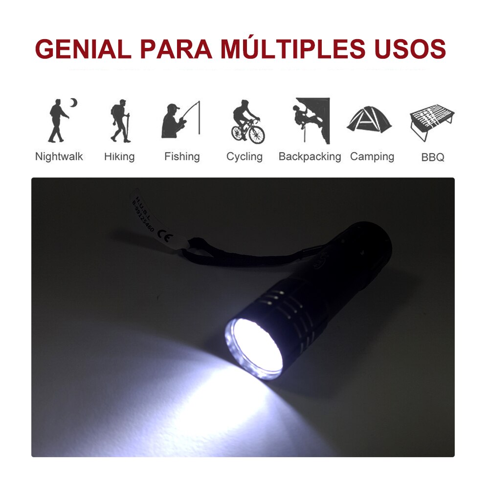 HUSL Linterna LED Alta Potencia de Táctica, Mini Antorcha de Mano con Cuerda, Luz para Ciclismo/ Montañismo/ Camping/ Senderismo/ Emergencia, Con Pilas AAA Incluidas Linterna Portátil (2 PACK)