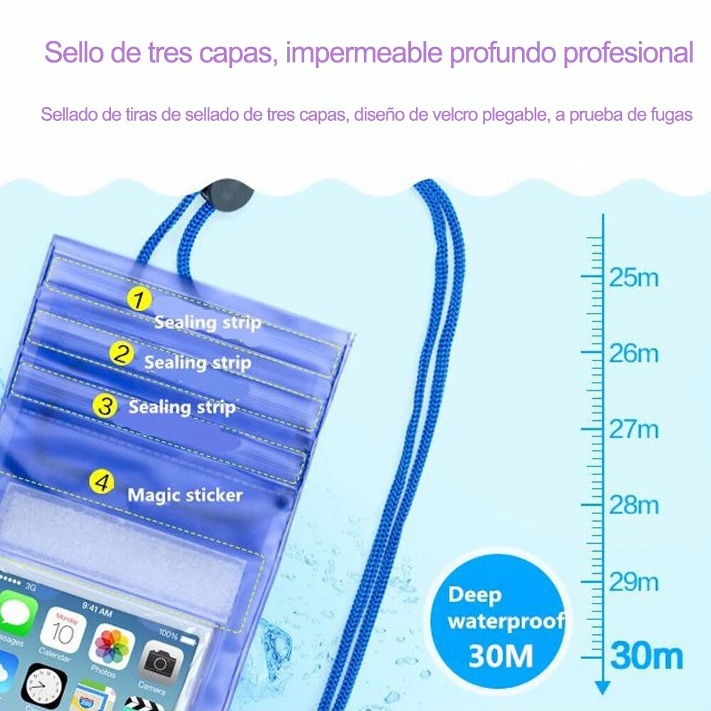 EA-58 Bolsa Impermeable para Teléfono Móvil, Bolsas de Buceo para Móviles de Tamaño Hasta 6.5 Pulgadas, Funda Sumergible con Cuerda