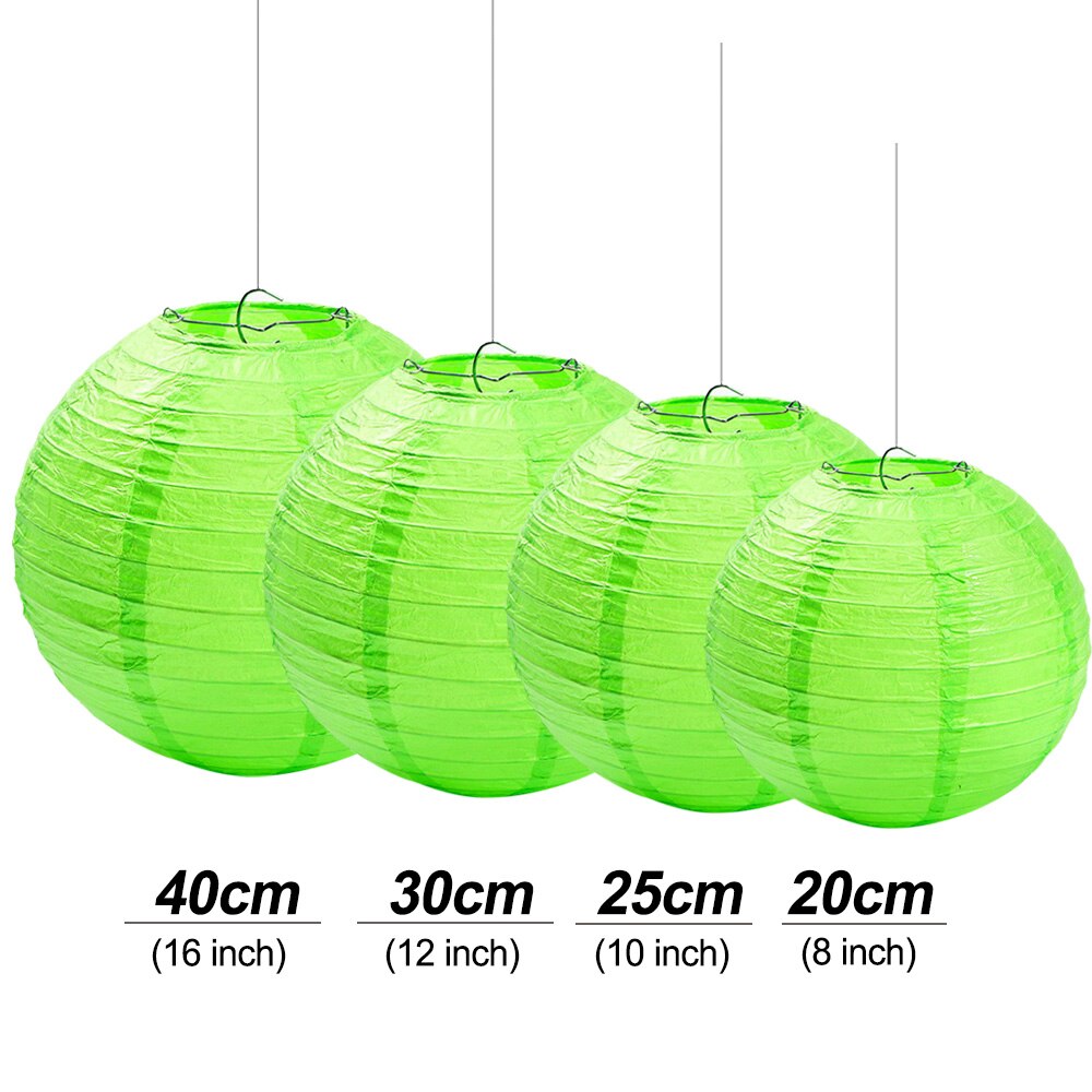 Farol Japonés, Farolillos de papel,20cm,25cm,30cm,40cm De Papel, Pantalla Papel Redondo, Para Bodas, Cumpleaños, Decoraciones Para Jardín, Salón, Patio, Color Liso-Verde
