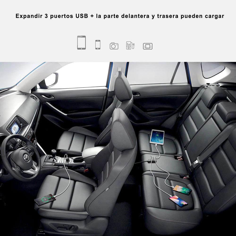 REMAX RCC401 Cargador de Coche 1+ 3 Puertos de USB,DC12-24V,2.4A+3.1A, Cable de 1.5m,Cargador Mechero para Móvil y Tablet