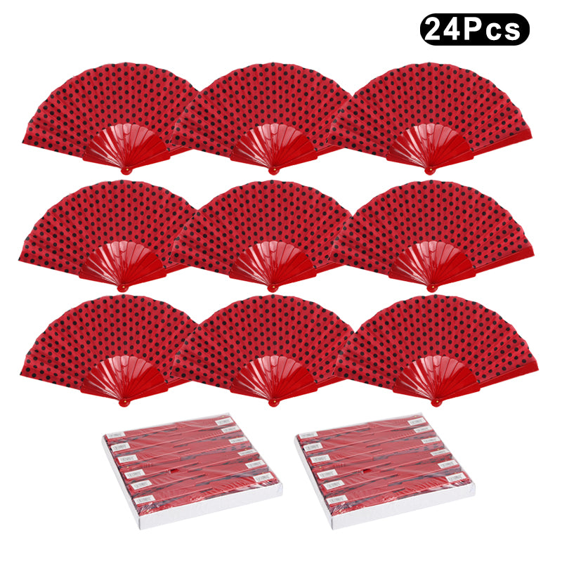 HUSL ABANICOS PLASTICO LUNARES FLAMENCO 23CM, ABANICOS PARA EVENTOS, DETALLES PARA LOS INVITADOS, REGALOS DE BODA, FIESTAS,POLKA