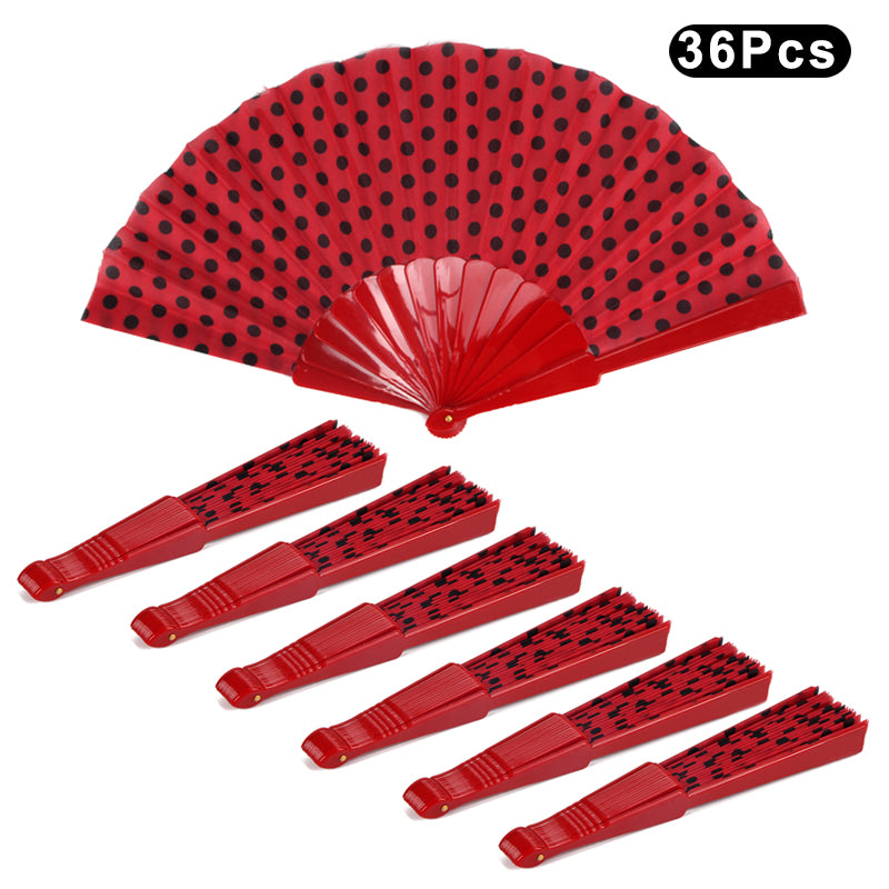 HUSL ABANICOS PLASTICO LUNARES FLAMENCO 23CM, ABANICOS PARA EVENTOS, DETALLES PARA LOS INVITADOS, REGALOS DE BODA, FIESTAS,POLKA
