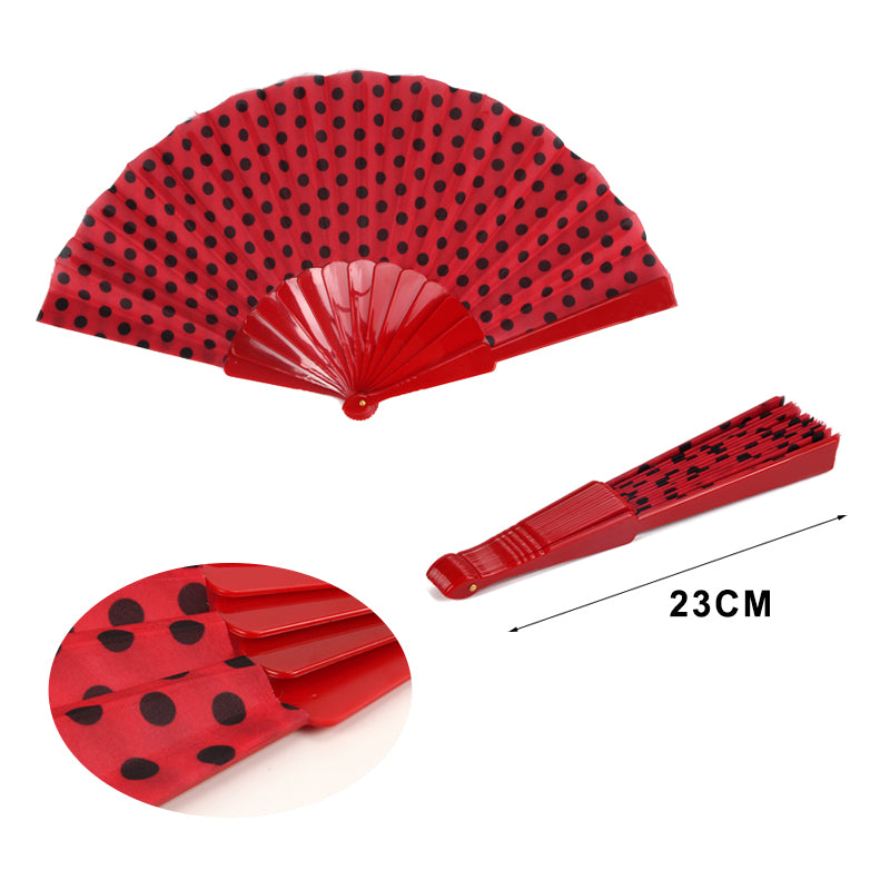 HUSL ABANICOS PLASTICO LUNARES FLAMENCO 23CM, ABANICOS PARA EVENTOS, DETALLES PARA LOS INVITADOS, REGALOS DE BODA, FIESTAS,POLKA
