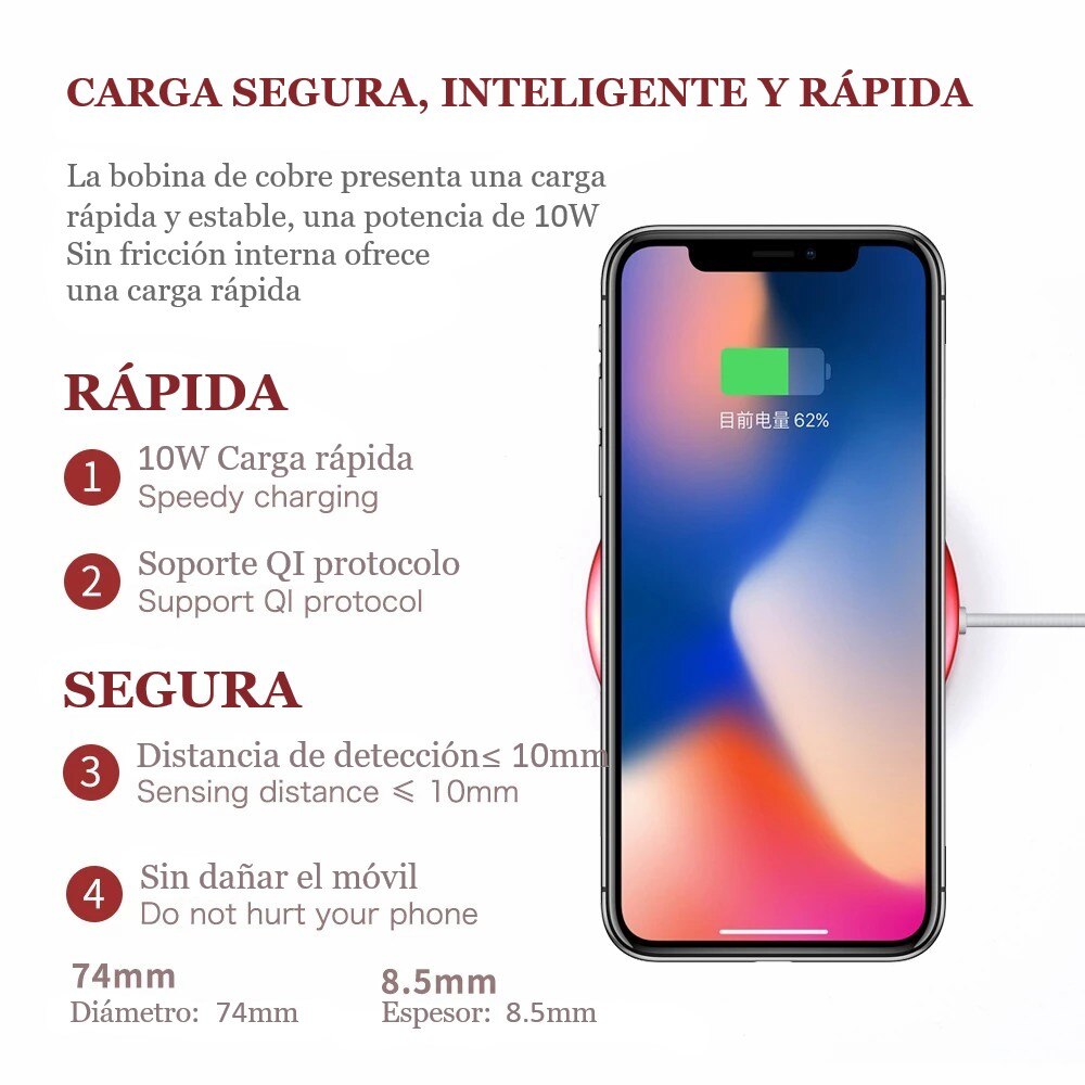 REMAX RP-W11 Cargador de Teléfono Inalámbrico de 10W,Almohadilla de Carga inalámbrica Rápida