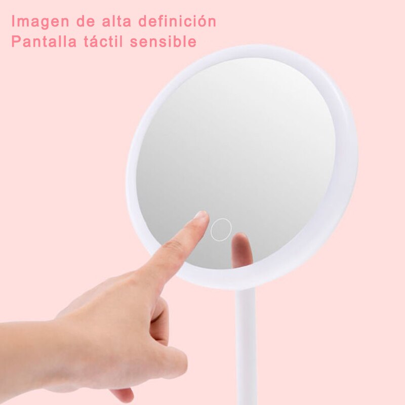Espejo De Maquillaje Con Luz LED, Espejo Redondo, Con Sensor Táctil, Potencia Ajustable, Recargable Con Cargador